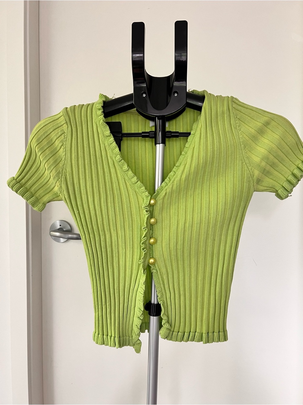 Princess Polly Lime Green Ribbed Short Sleeve Button-Up Crop Top